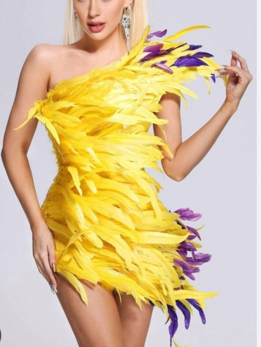 Mew Mews Iconic Yellow Feather Dramatic Couture Cut Dress S/M